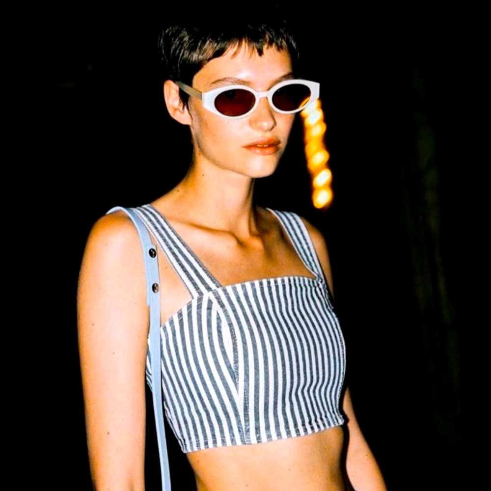 Zara Denim Striped Crop Top